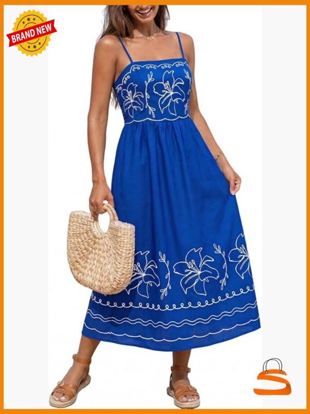 Floral Square Neck Spaghetti Strap Smocked Midi Dress